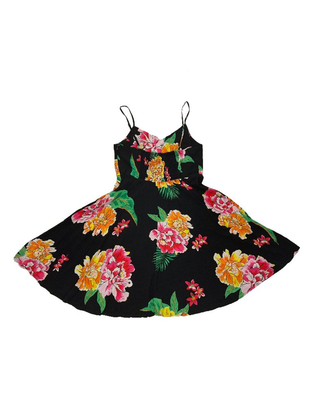 Tropical Flower Sundress Old Navy fit & flare cami dress Black Floral Womens L